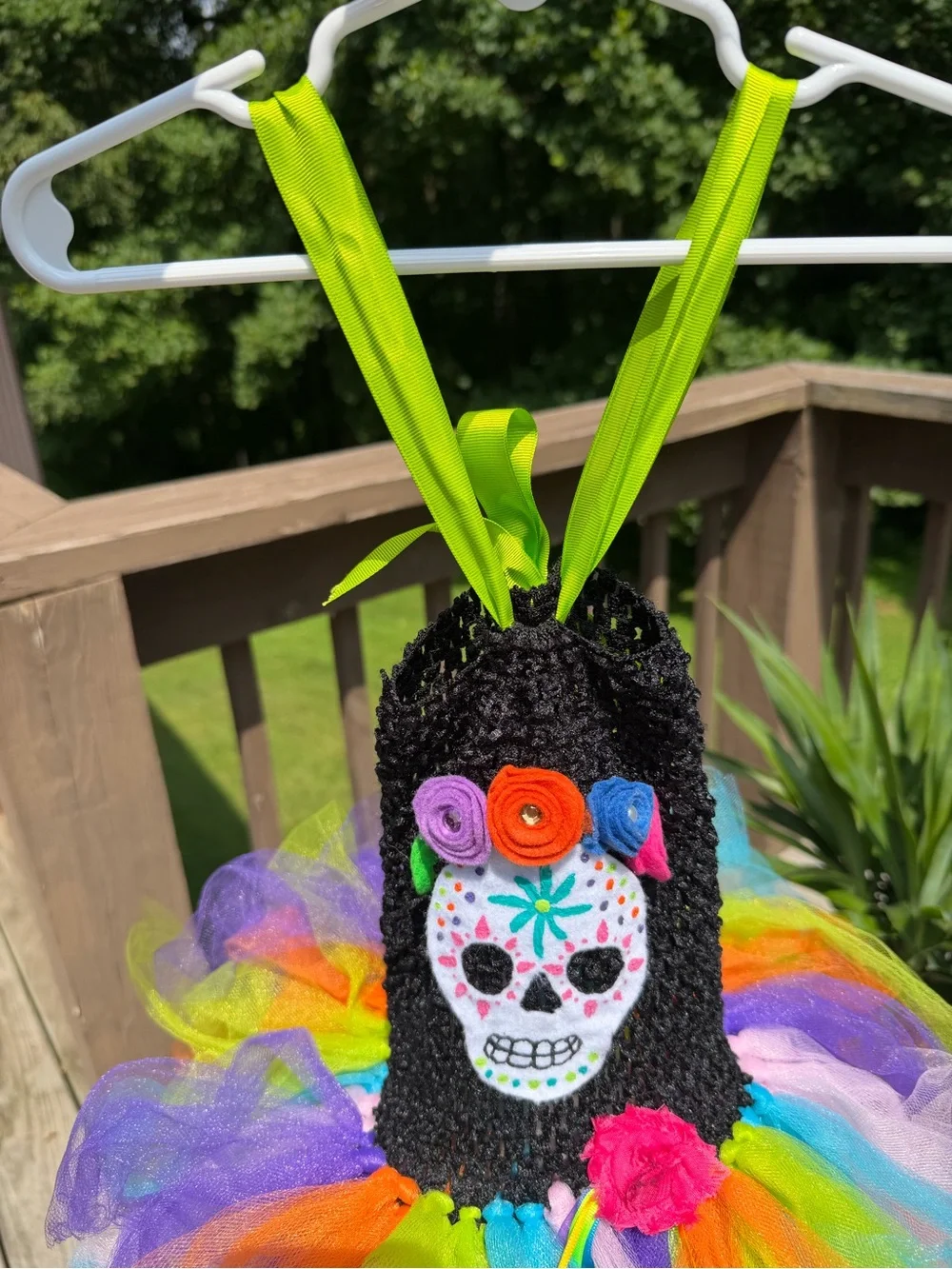Kids Sugar Skull Rainbow Tutu Costume - Black Bodice